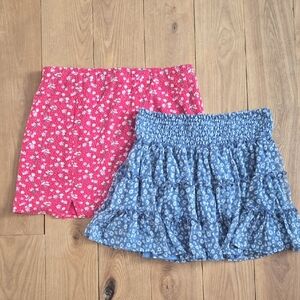 American Eagle Outfitters Red Floral And Blue Floral Skirt - Lot Of 2